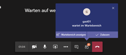 Benachrichtigung im Wartebereich von Microsoft Teams